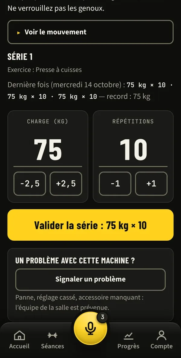 GE2 Train&nbsp;: valider une série de 75 kg × 10
